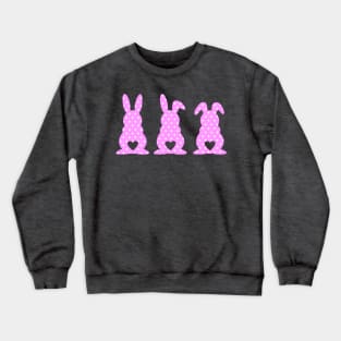 Three Easter Bunnies with Heart Shaped Tails Pink Polkadots Crewneck Sweatshirt